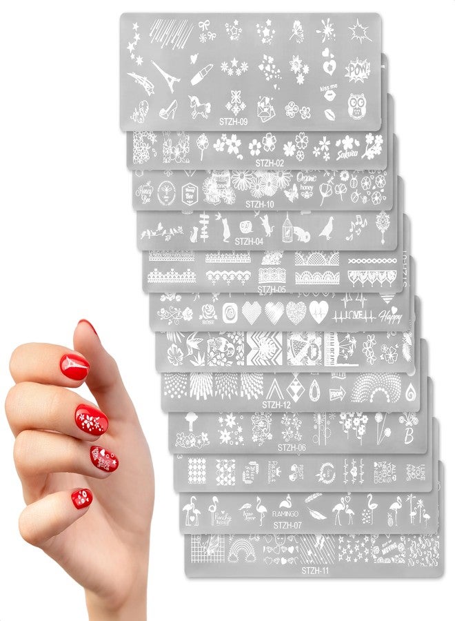Tesorrio 12 Pcs Nail Art Plate for Holidays - Nail Stamping Plates with Different Themes, Animal Plates & Flower Plates for Nails Art Design - Stylish Stamping Plates Set to Design Unique Nails for Women Girls - Image 1